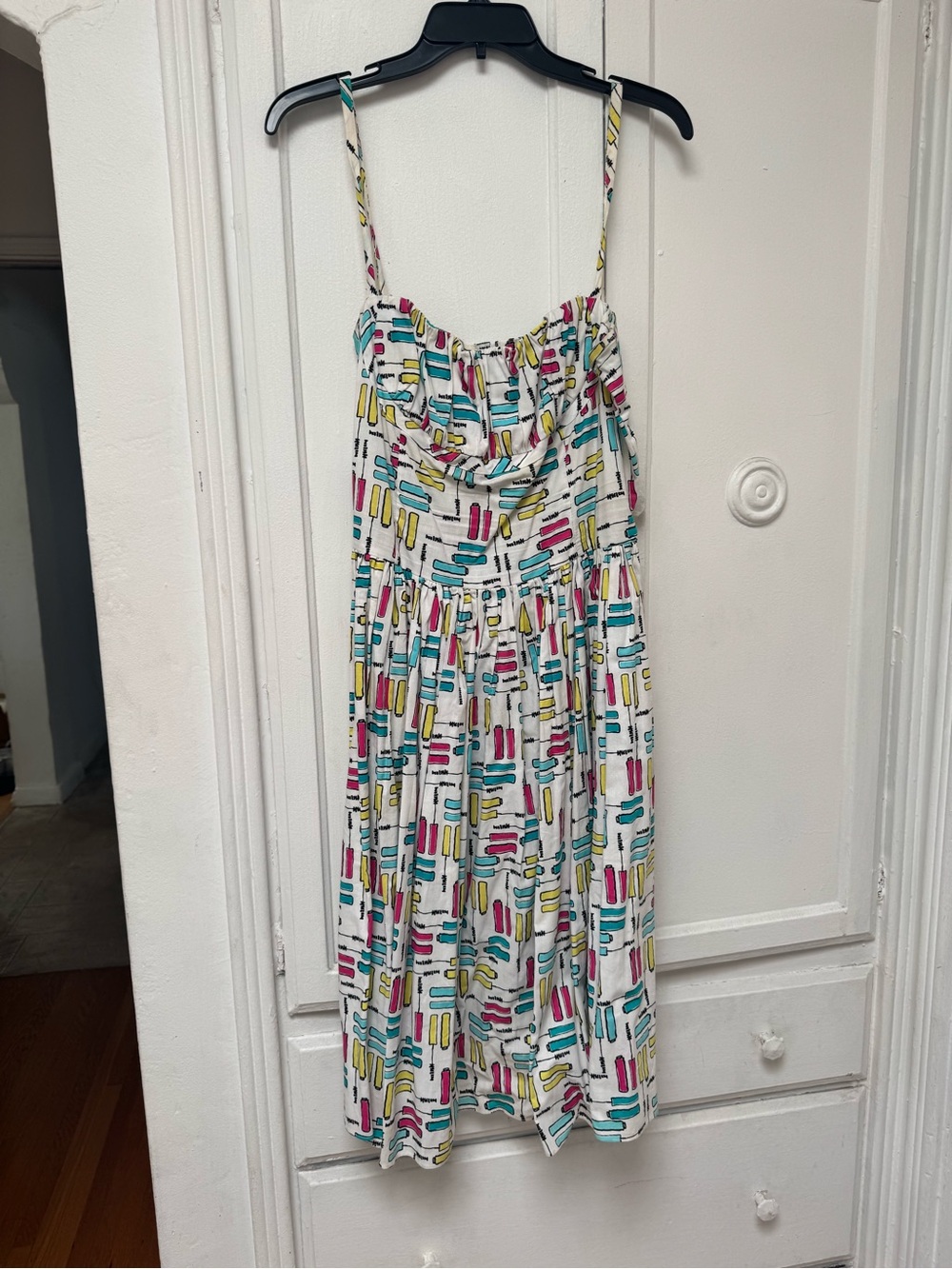 White Printed Spaghetti Strap Sundress with Mascara print